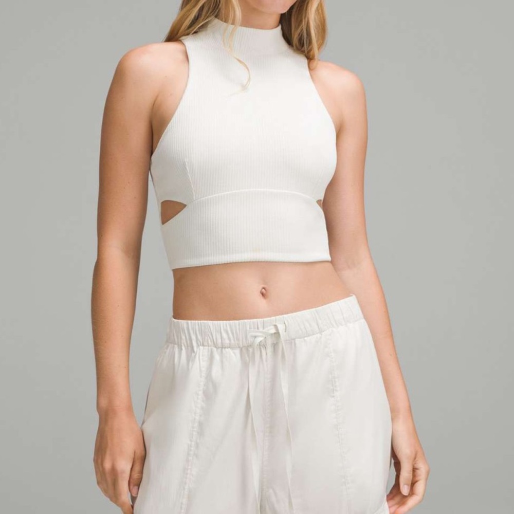 lululemon athletica White Ribbed High-Neck Crop Tank